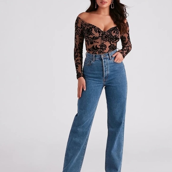 Tops - Regal Affair Flocked Velvet Bodysuit size Medium